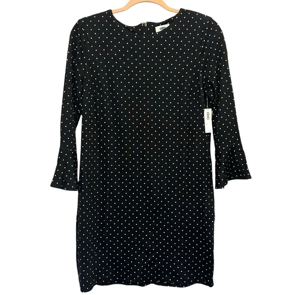 Old Navy Polka Dot Dress Small NWT Black White Ruffle Sleeve Shift Dress Classic